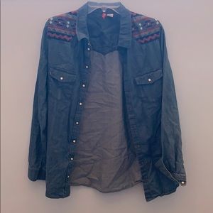 Jean button up with sewed design
